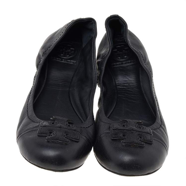 Pre Owned Tory Burch Black Leather Ballet Flats Size 39.5
