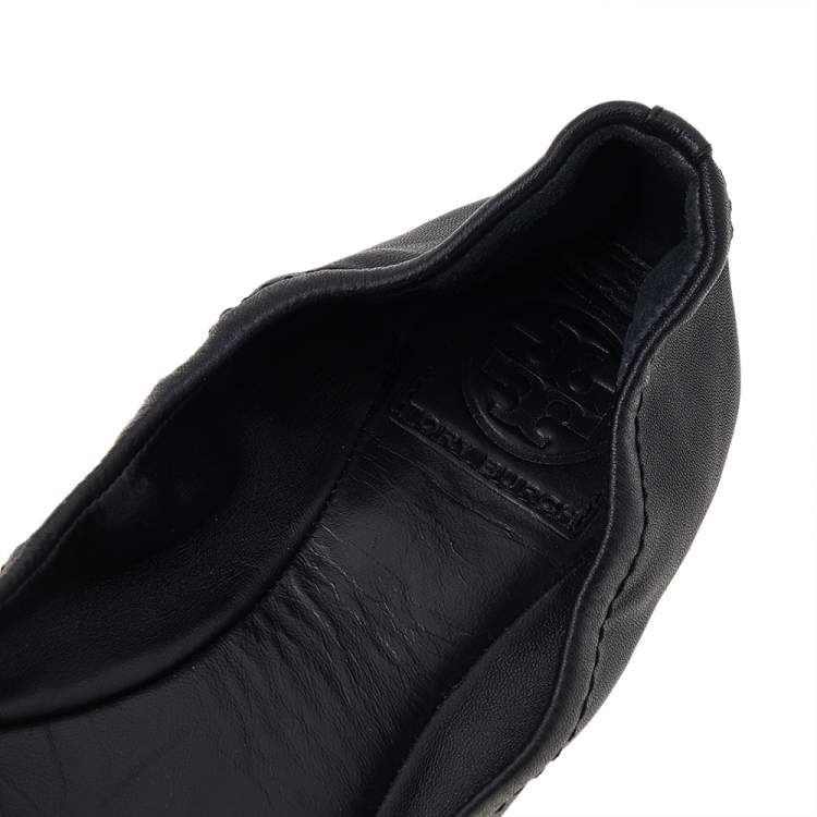 Pre Owned Tory Burch Black Leather Ballet Flats Size 39.5