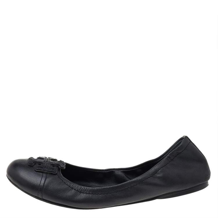 Pre Owned Tory Burch Black Leather Ballet Flats Size 39.5