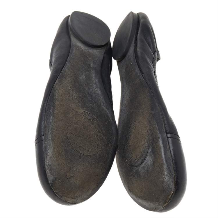 Pre Owned Tory Burch Black Leather Ballet Flats Size 39.5
