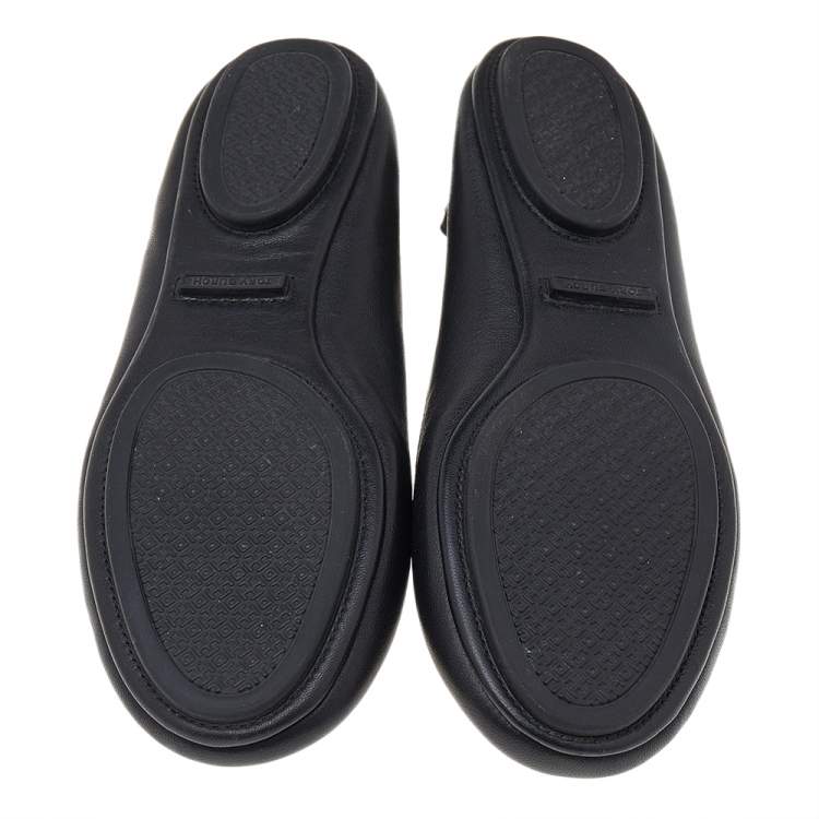 Pre Owned Tory Burch Black Leather Minnie Scrunch Ballet Flats Size 37