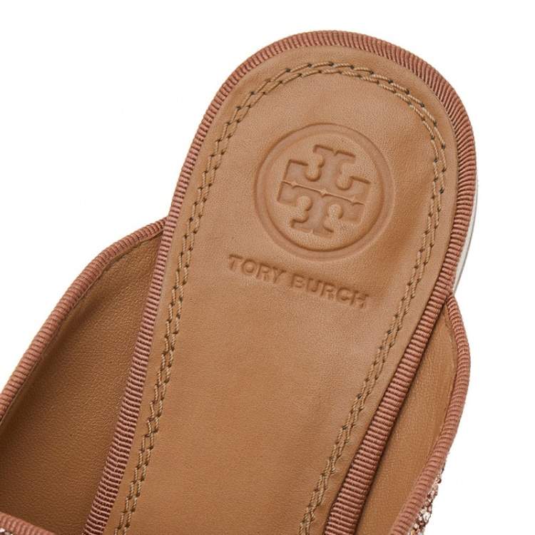 Pre Owned Tory Burch Pink Glitter Amelia Flat Mules Size 38.5