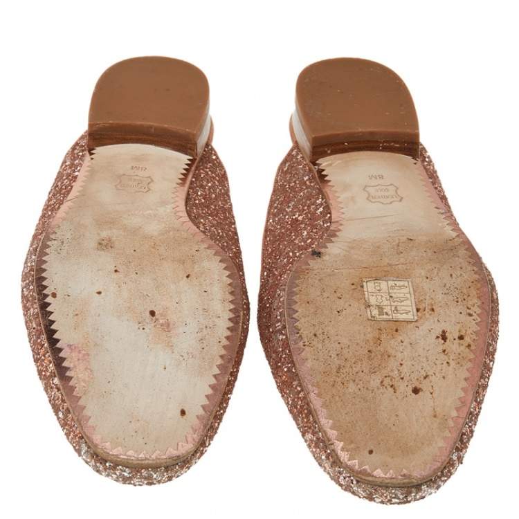Pre Owned Tory Burch Pink Glitter Amelia Flat Mules Size 38.5