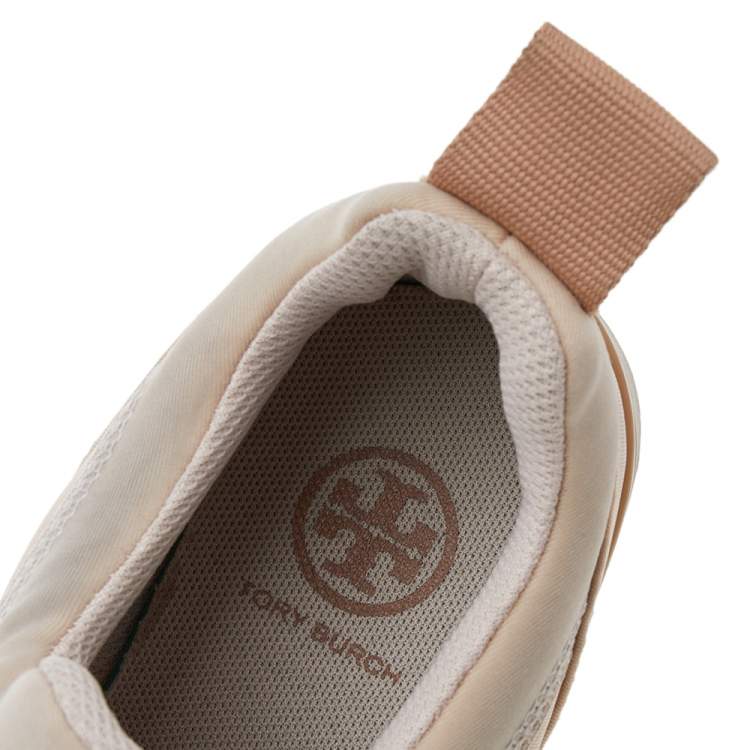 Pre Owned Tory Burch Pink Neoprene and Leather Blossom Floral Applique Slip On Sneakers Size 37