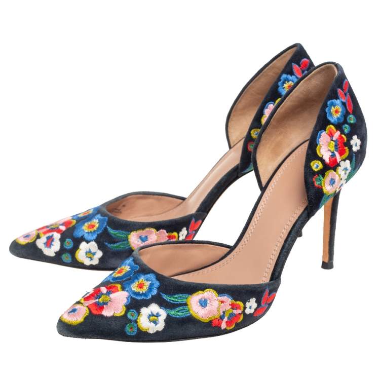Pre Owned Tory Burch Multicolor Suede Rosemont Embroidered D’orsay Pumps Size 38