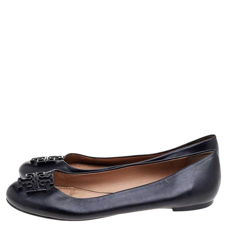 Pre Owned Tory Burch Black Leather Reva Ballet Flats Size 40