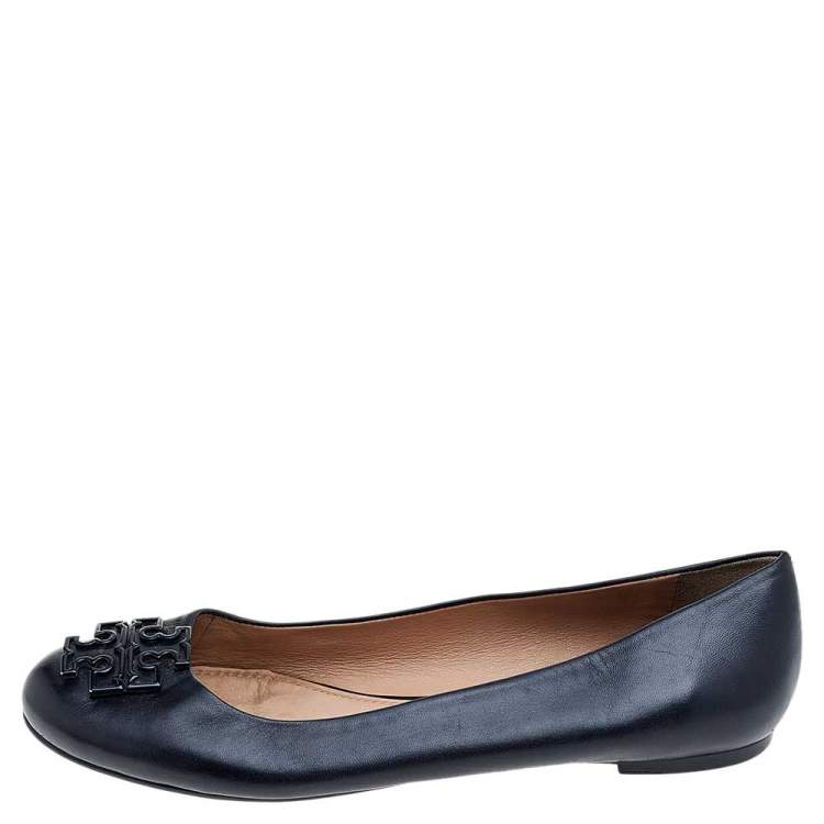 Pre Owned Tory Burch Black Leather Reva Ballet Flats Size 40