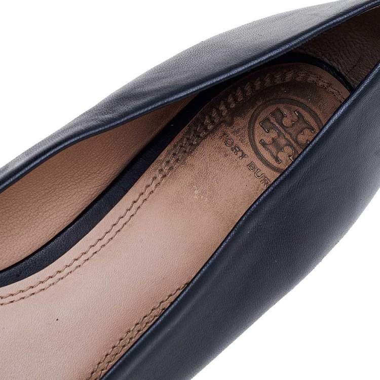 Pre Owned Tory Burch Black Leather Reva Ballet Flats Size 40
