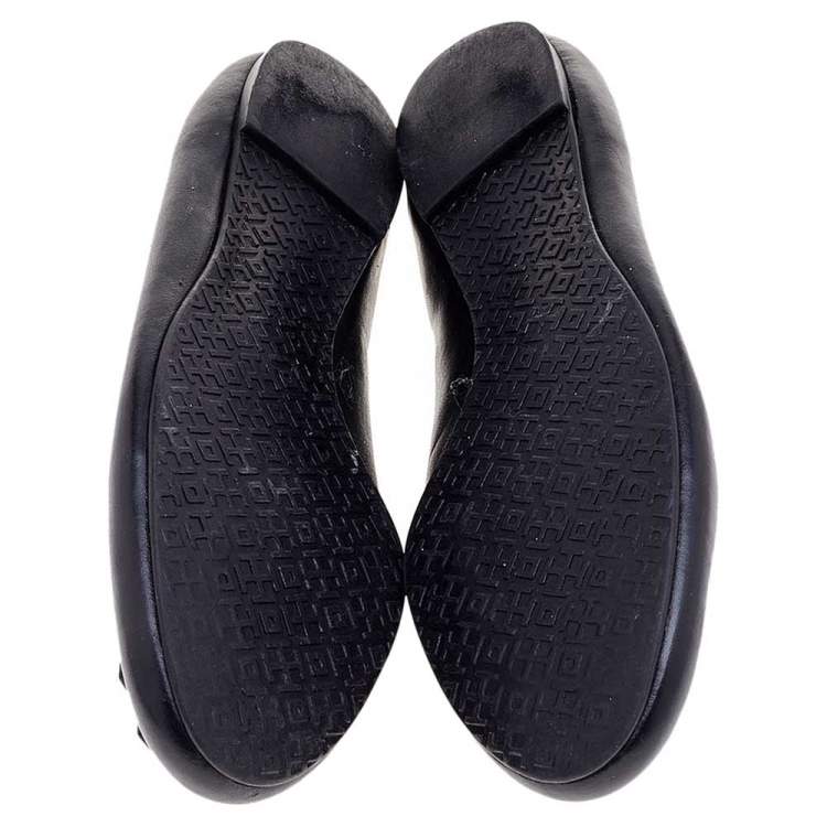 Pre Owned Tory Burch Black Leather Reva Ballet Flats Size 40