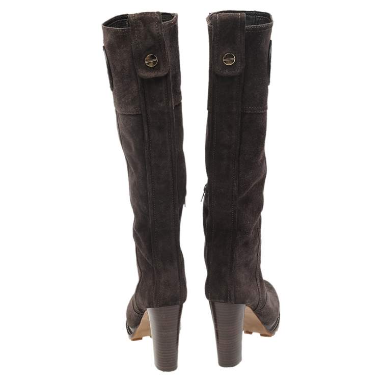 Pre Owned Tory Burch Brown Suede Knee Length Boots Size 37.5
