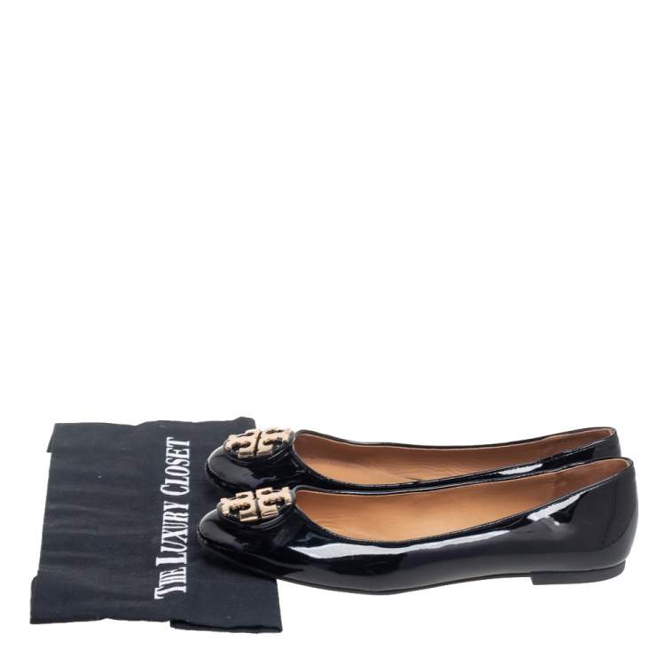 Pre Owned Tory Burch Black Patent Leather Reva Ballet Flat Size 39