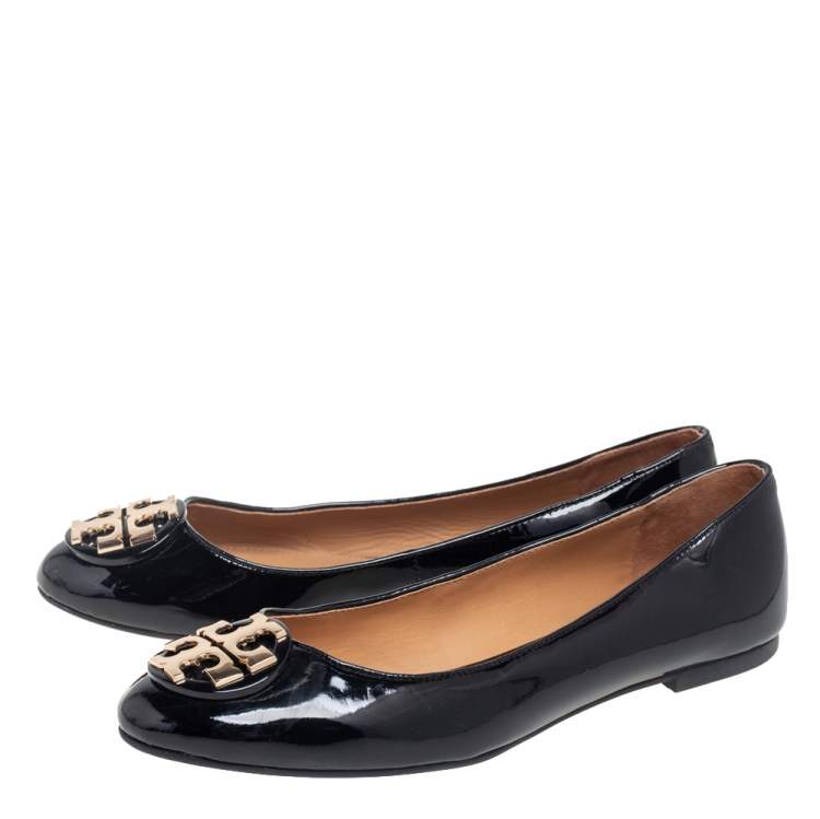 Pre Owned Tory Burch Black Patent Leather Reva Ballet Flat Size 39