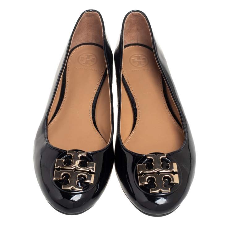 Pre Owned Tory Burch Black Patent Leather Reva Ballet Flat Size 39