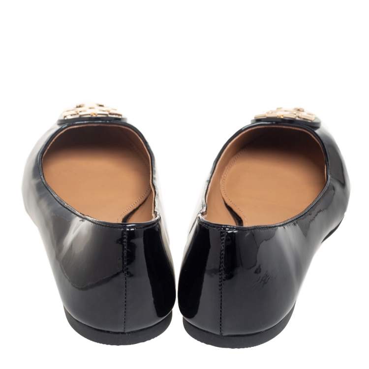 Pre Owned Tory Burch Black Patent Leather Reva Ballet Flat Size 39