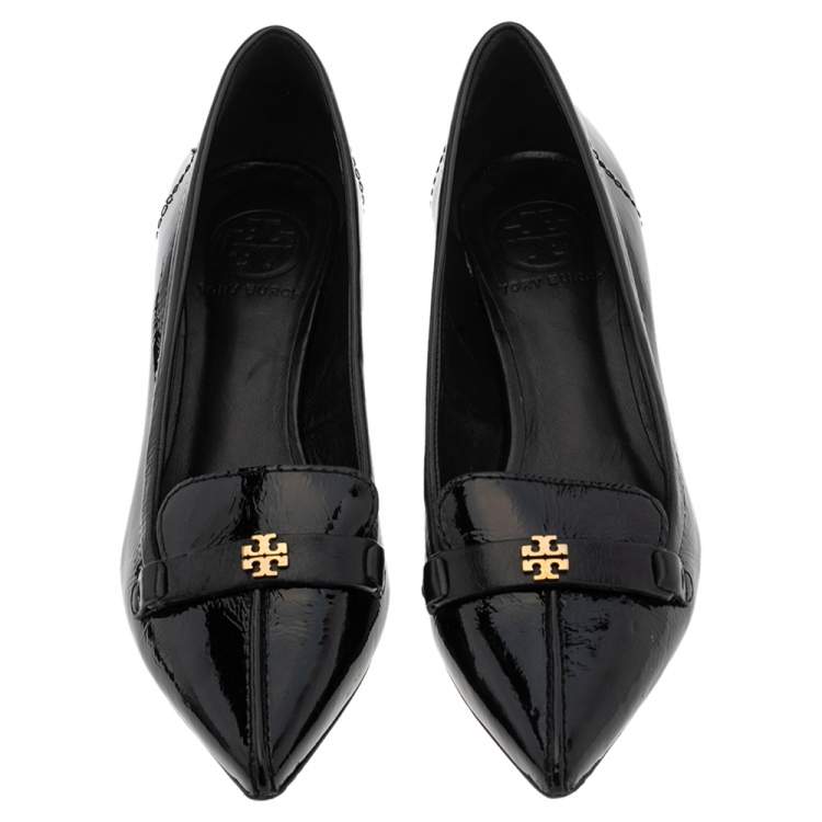 Pre Owned Tory Burch Black Leather And Patent Leather Pointed Toe Pumps Size 36
