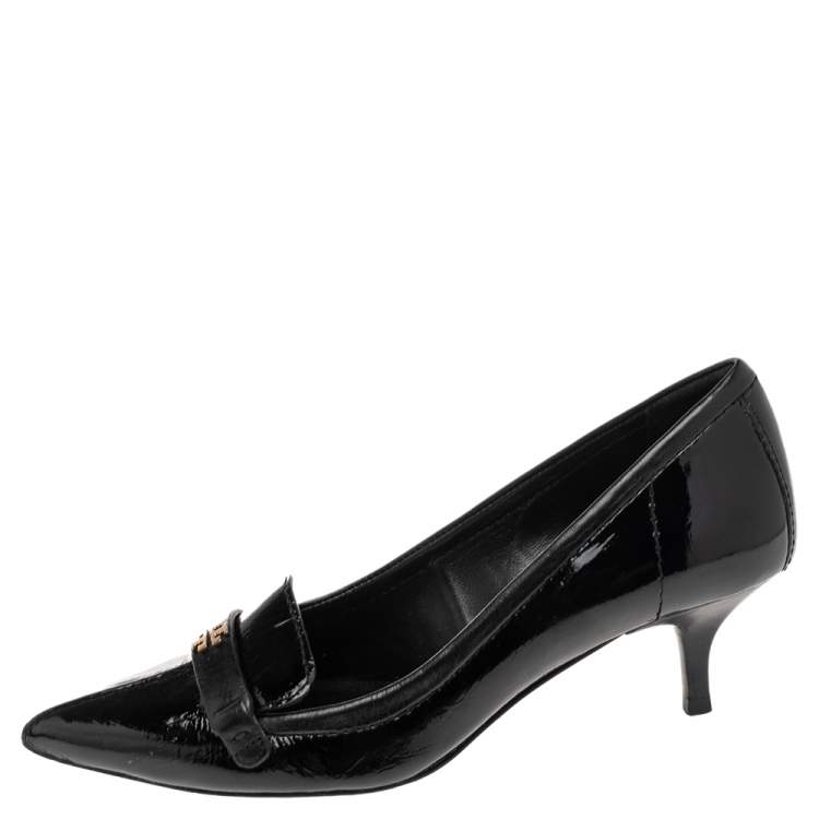 Pre Owned Tory Burch Black Leather And Patent Leather Pointed Toe Pumps Size 36