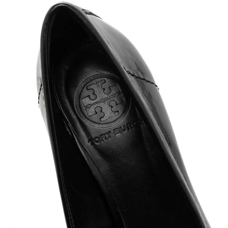 Pre Owned Tory Burch Black Leather And Patent Leather Pointed Toe Pumps Size 36