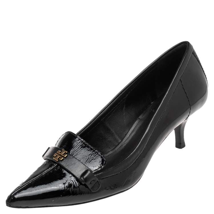 Pre Owned Tory Burch Black Leather And Patent Leather Pointed Toe Pumps Size 36