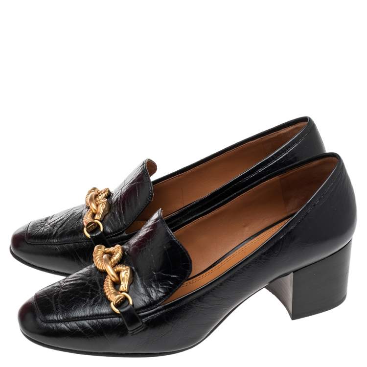 Pre Owned Tory Burch Black Leather Jessa Block Heel Pumps Size 39