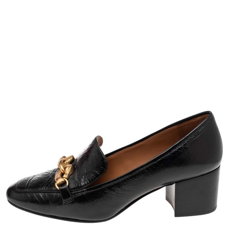 Pre Owned Tory Burch Black Leather Jessa Block Heel Pumps Size 39