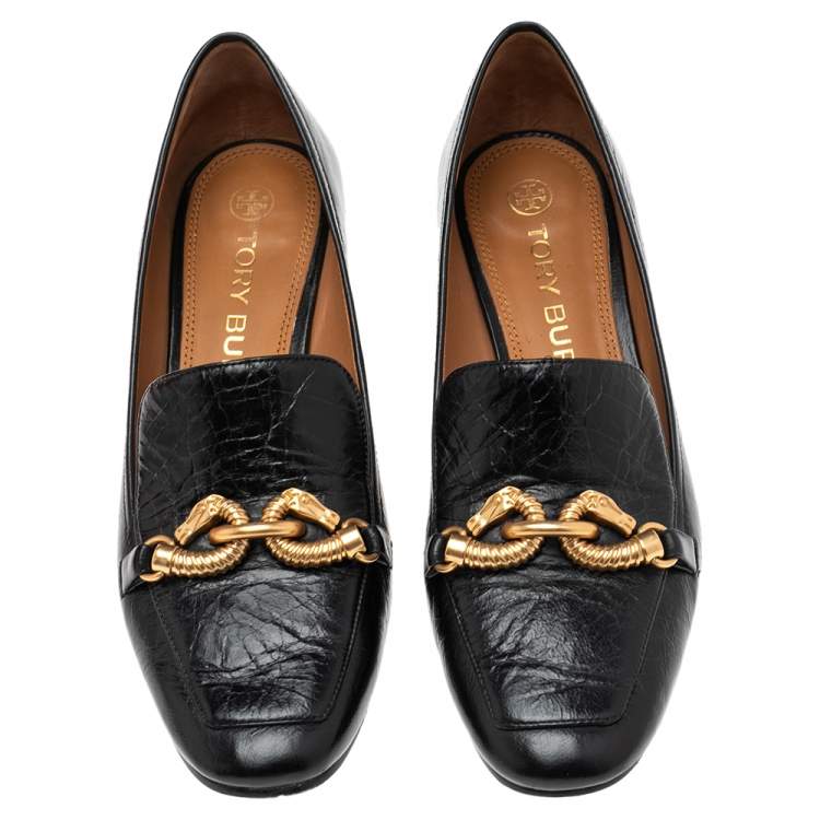 Pre Owned Tory Burch Black Leather Jessa Block Heel Pumps Size 39