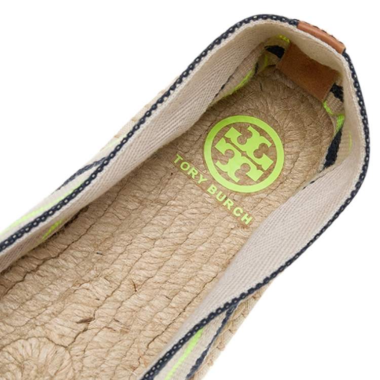 Pre Owned Tory Burch Multicolor Striped Canvas Espadrille Flats Size 40