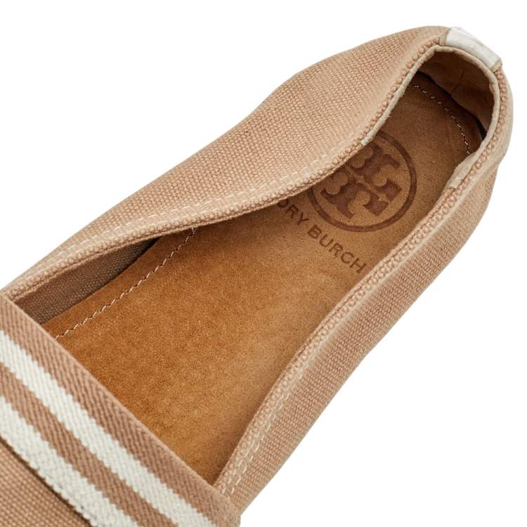 Pre Owned Tory Burch Multicolor Canvas and Patent Leather Espadrille Flats Size 37.5
