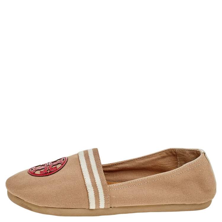 Pre Owned Tory Burch Multicolor Canvas and Patent Leather Espadrille Flats Size 37.5