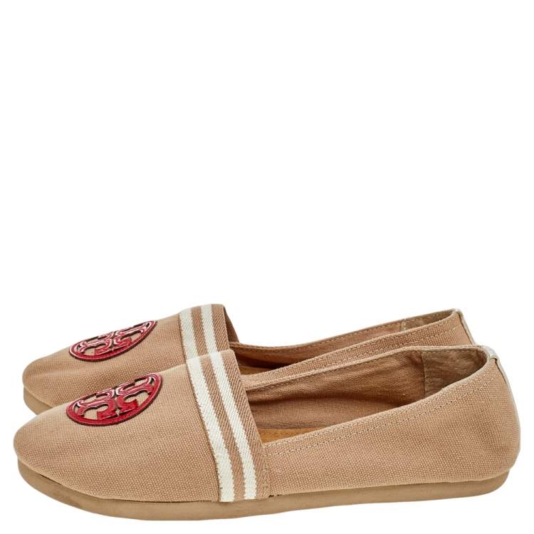 Pre Owned Tory Burch Multicolor Canvas and Patent Leather Espadrille Flats Size 37.5