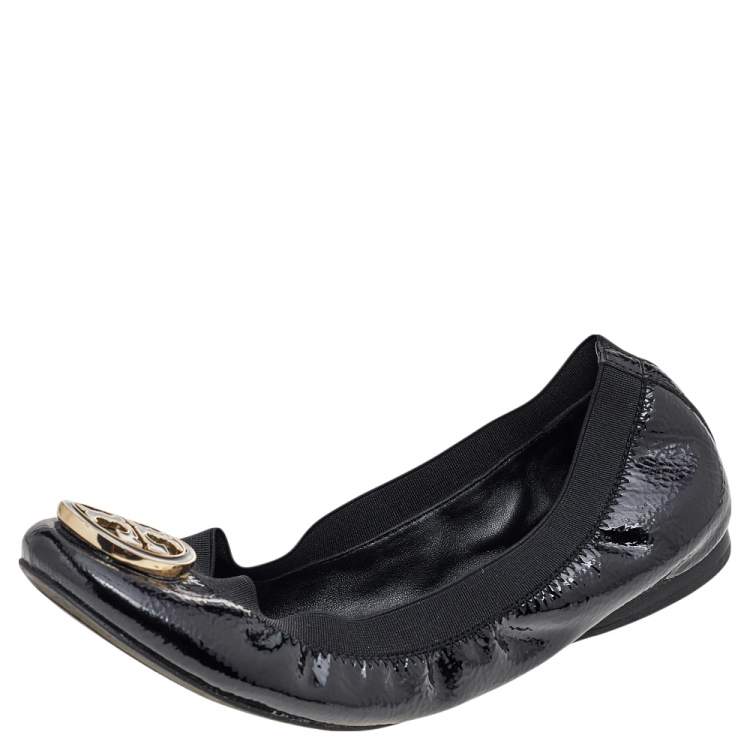 Pre Owned Tory Burch Black Patent Leather Caroline Ballet Flats Size 37