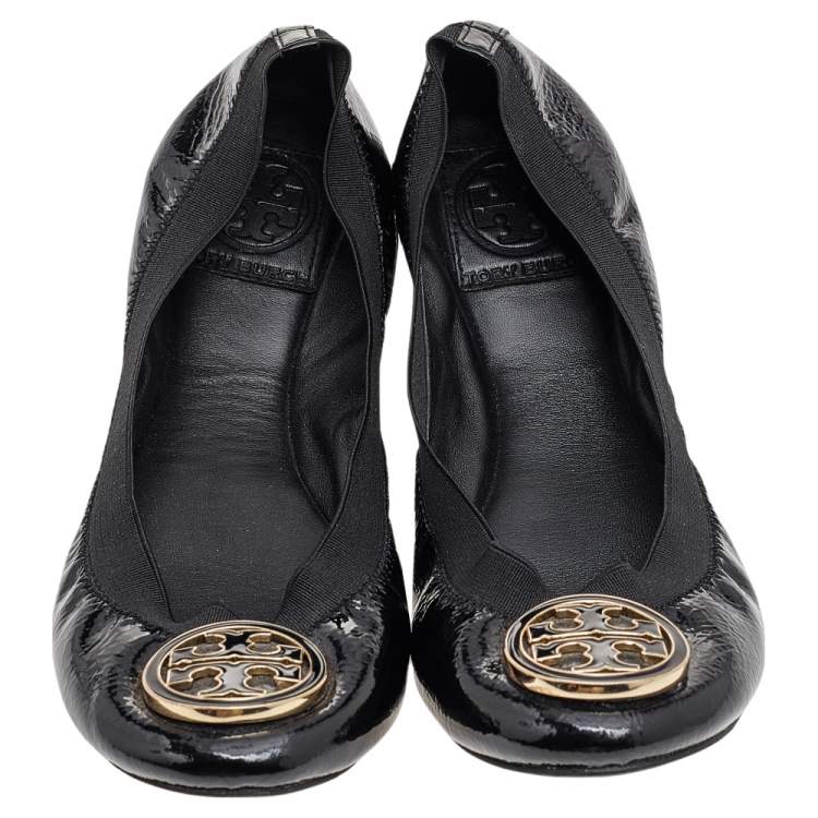 Pre Owned Tory Burch Black Patent Leather Caroline Ballet Flats Size 37