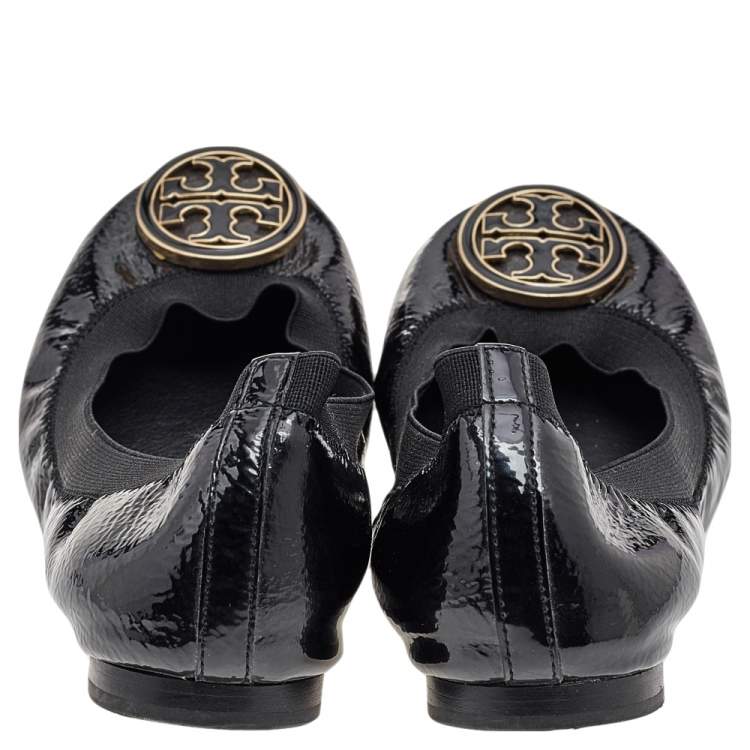 Pre Owned Tory Burch Black Patent Leather Caroline Ballet Flats Size 37