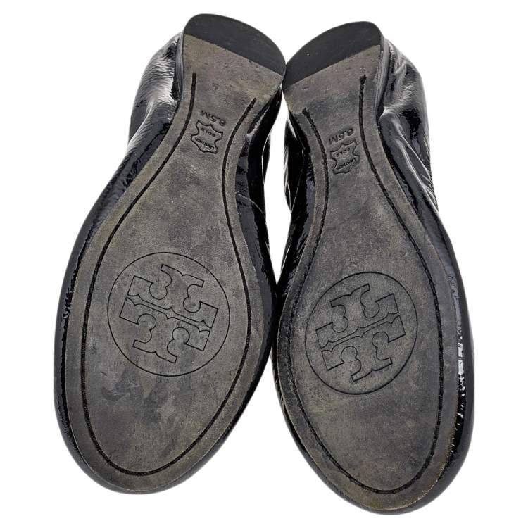 Pre Owned Tory Burch Black Patent Leather Caroline Ballet Flats Size 37