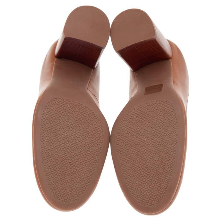 Pre Owned Tory Burch Brown Leather Janey Round Toe Pumps Size 37.5