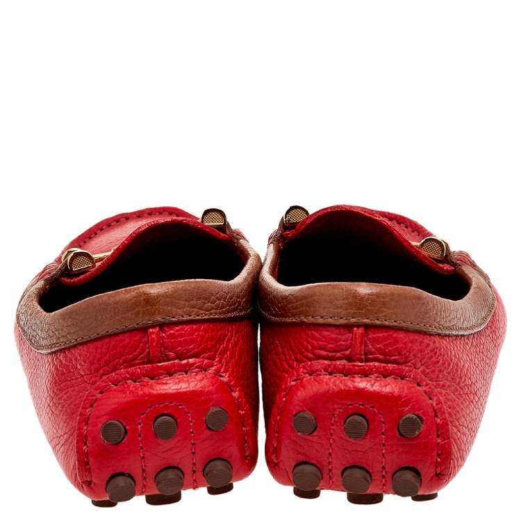 Pre Owned Tory Burch Red/Brown Leather Slip On Loafers Size 39