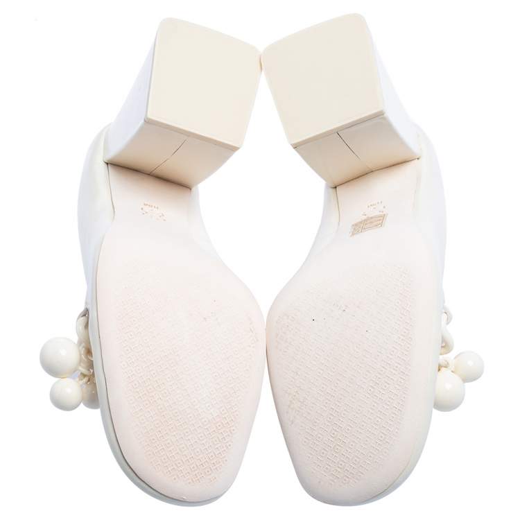 Pre Owned Tory Burch White Glossy Leather Addison Pumps Size 40