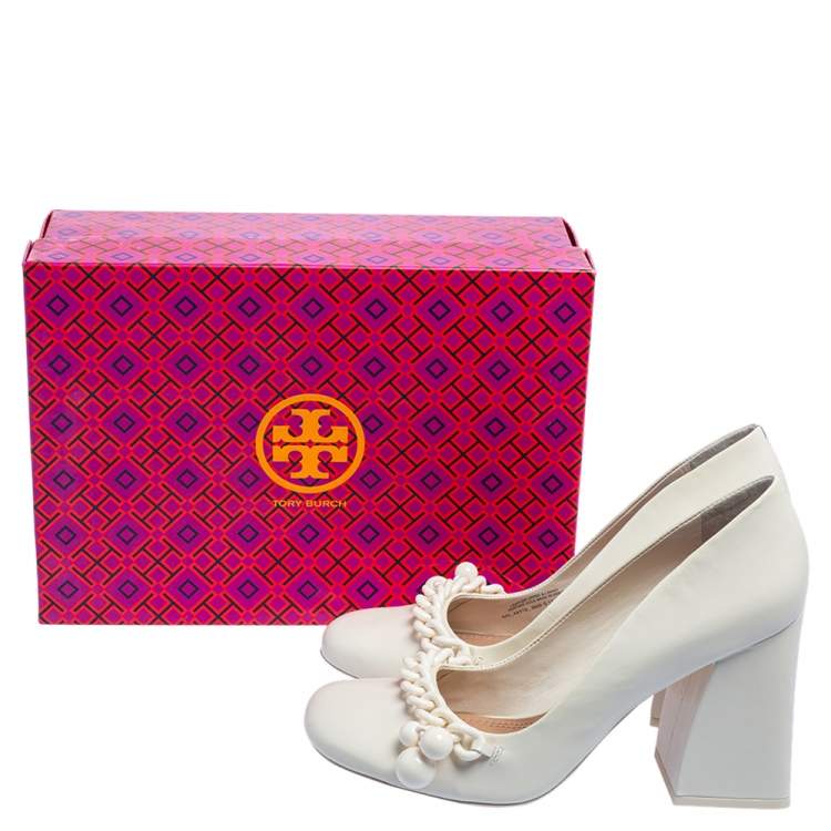 Pre Owned Tory Burch White Glossy Leather Addison Pumps Size 40