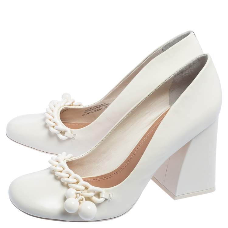 Pre Owned Tory Burch White Glossy Leather Addison Pumps Size 40