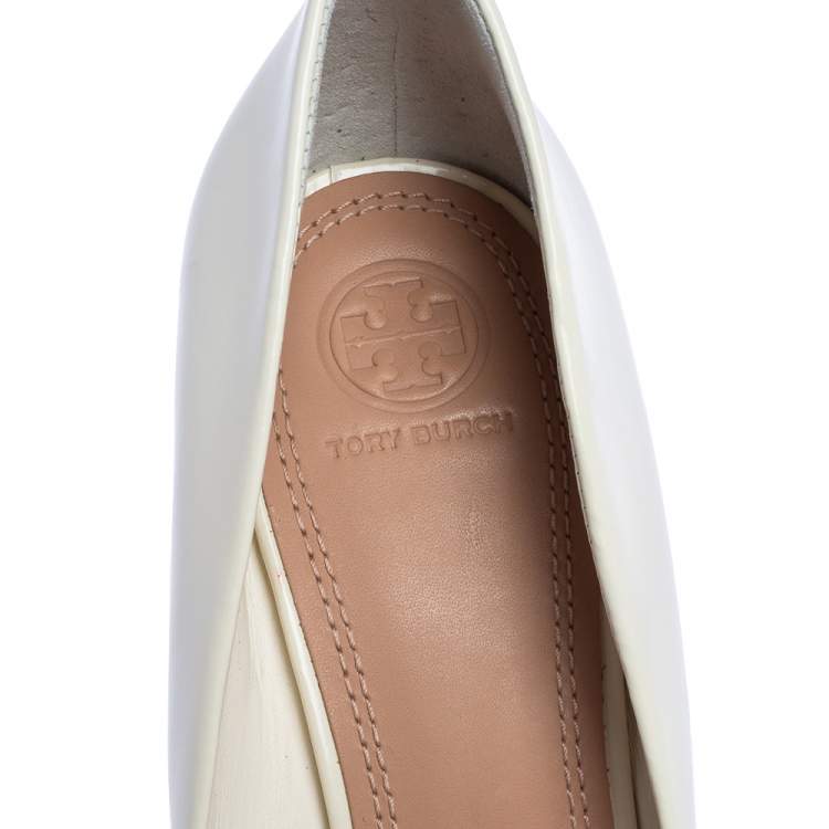 Pre Owned Tory Burch White Glossy Leather Addison Pumps Size 40