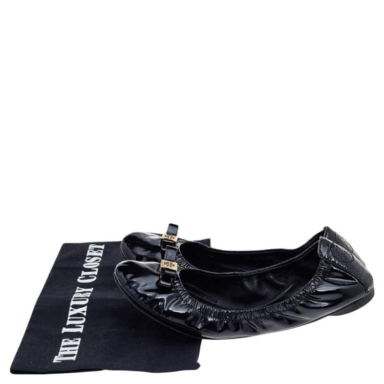 Pre Owned Tory Burch Black Patent Leather Scrunch Ballet Flats Size 37