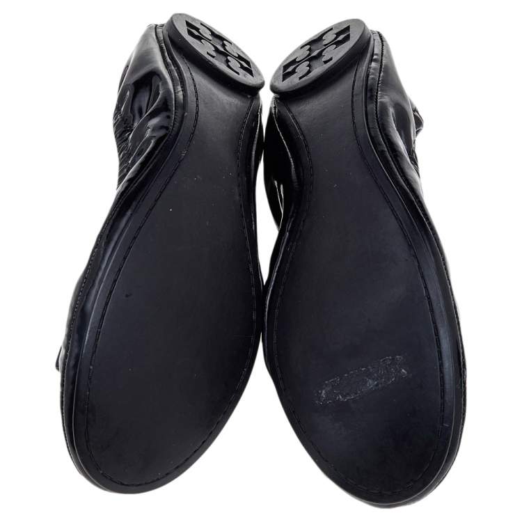 Pre Owned Tory Burch Black Patent Leather Scrunch Ballet Flats Size 37