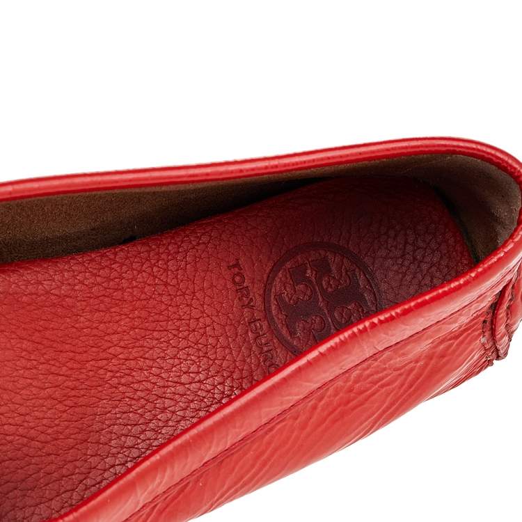 Pre Owned Tory Burch Red Patent Leather Driving Loafers Size 37.5