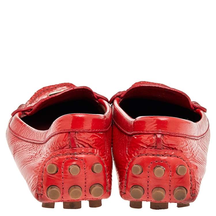 Pre Owned Tory Burch Red Patent Leather Driving Loafers Size 37.5