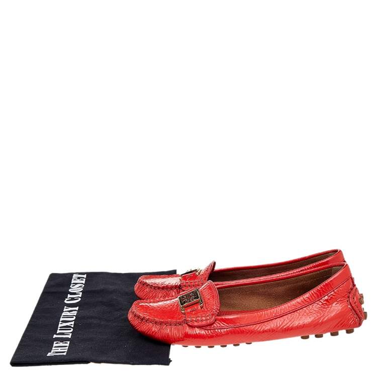 Pre Owned Tory Burch Red Patent Leather Driving Loafers Size 37.5