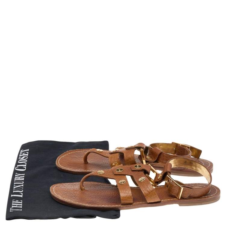 Pre Owned Tory Burch Brown Leather Thong Flat Sandals Size 40
