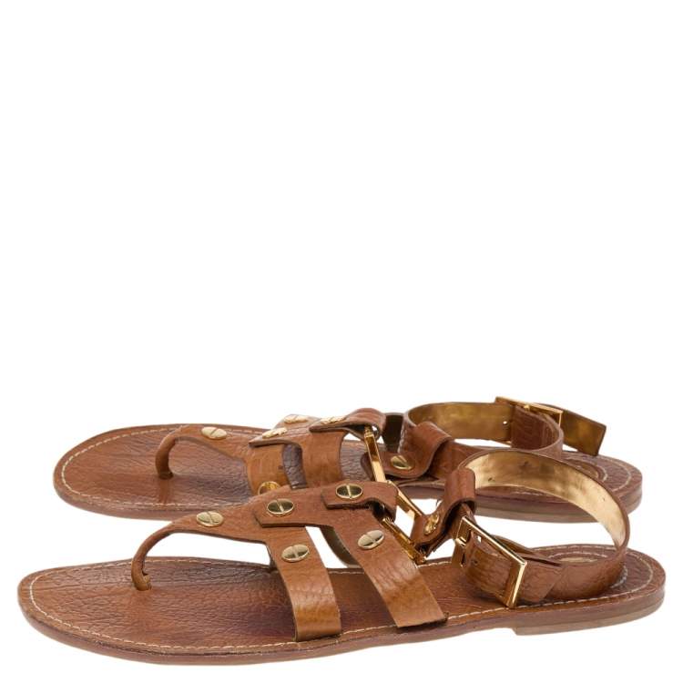 Pre Owned Tory Burch Brown Leather Thong Flat Sandals Size 40