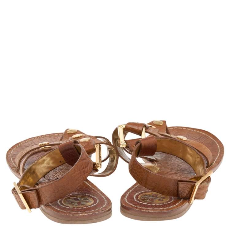 Pre Owned Tory Burch Brown Leather Thong Flat Sandals Size 40