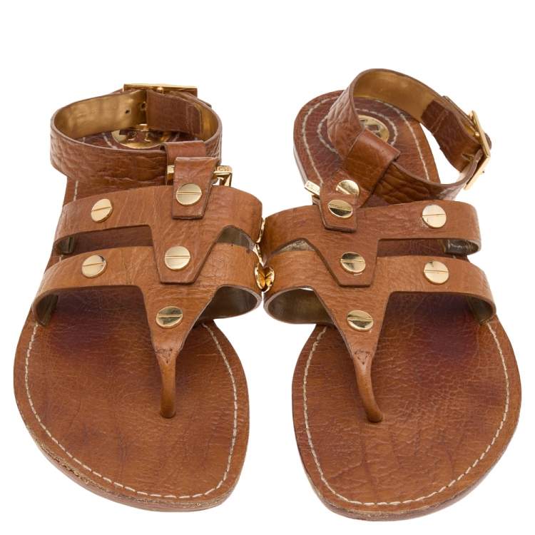 Pre Owned Tory Burch Brown Leather Thong Flat Sandals Size 40