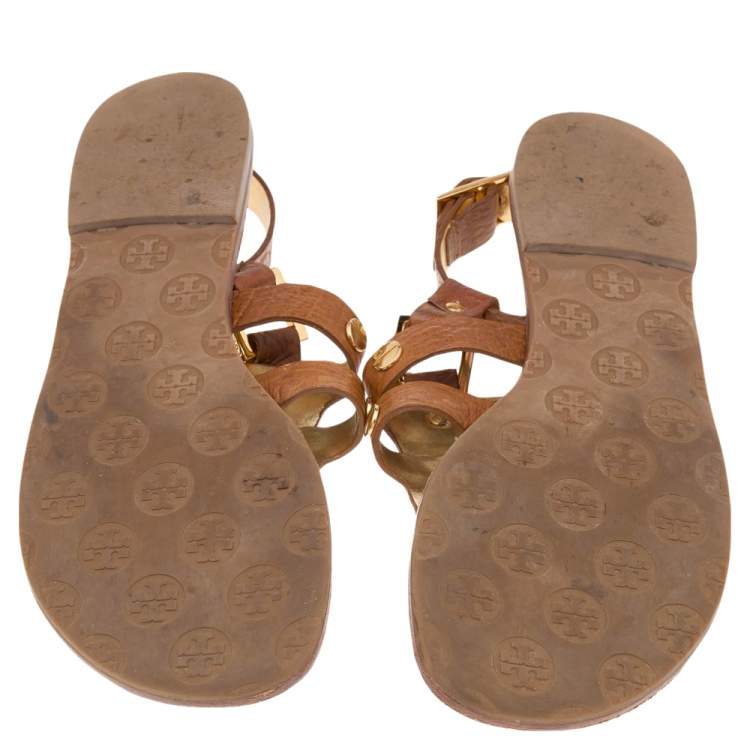 Pre Owned Tory Burch Brown Leather Thong Flat Sandals Size 40
