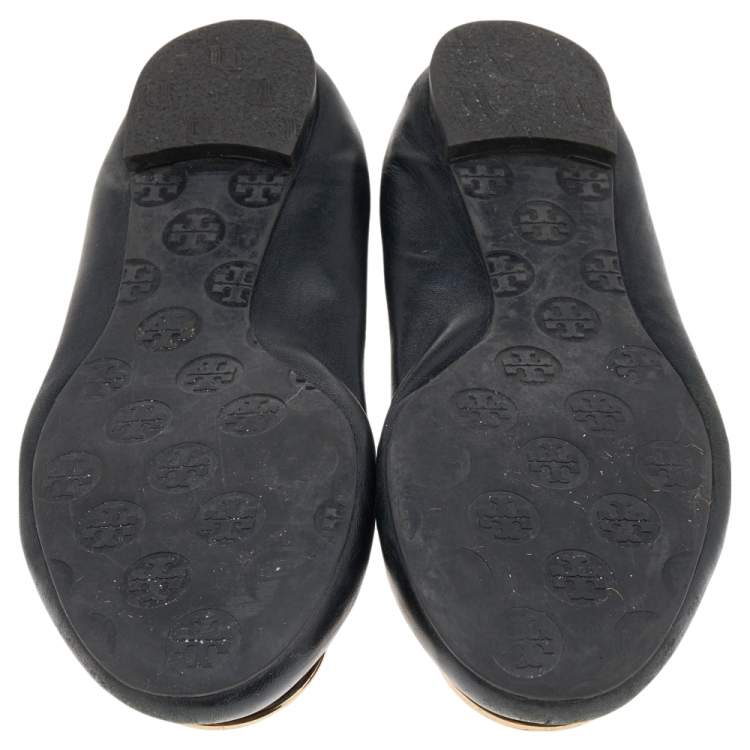 Pre Owned Tory Burch Black Leather Minnie Scrunch Ballet Flats Size 39.5